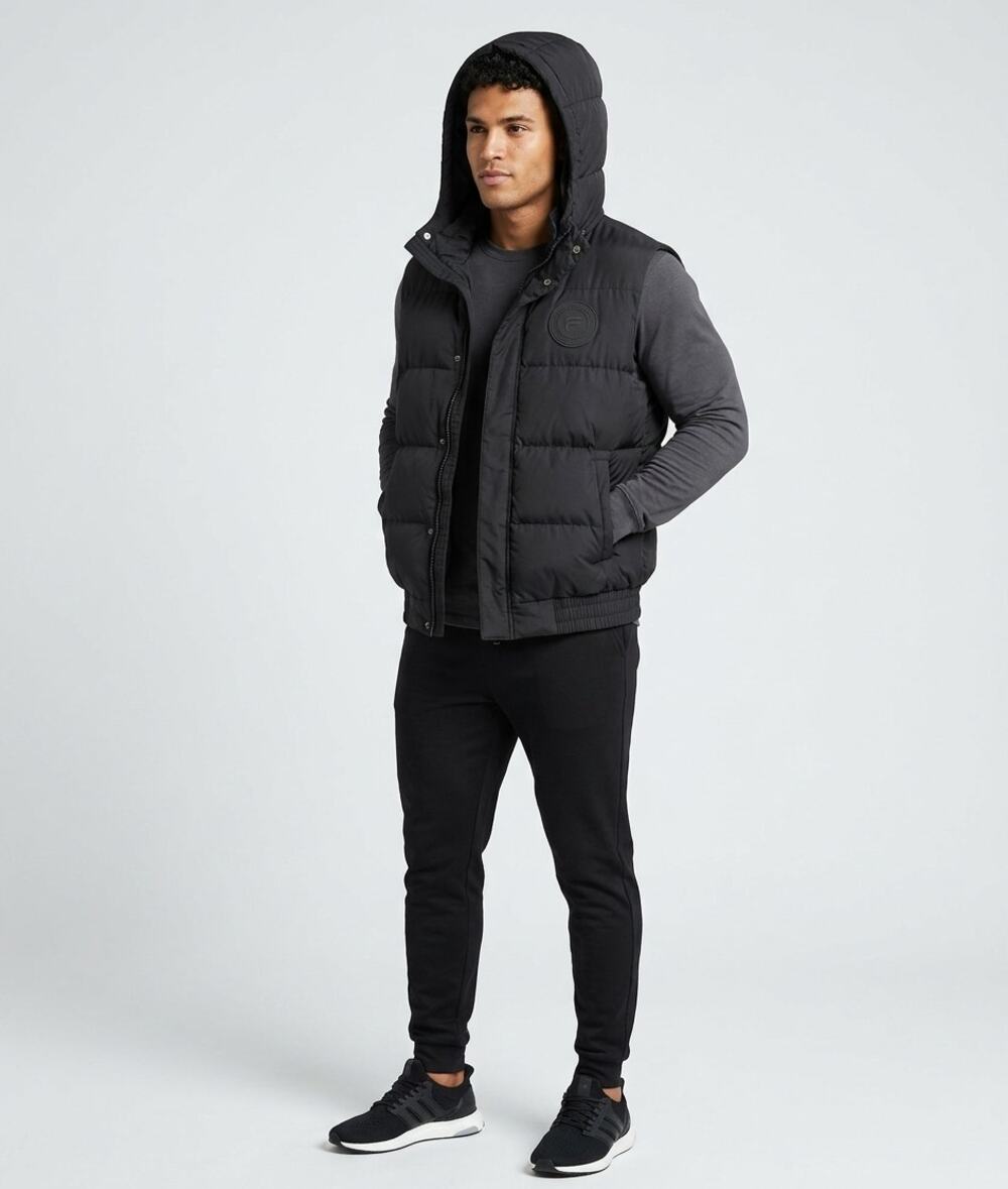 Fabletics Mens Puffer Vest S Black Removable Hood Warm Outdoor Gorpcore Winter